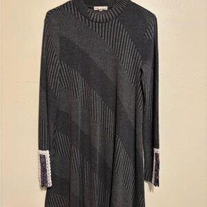Hem & Thread Black and White Ribbed Mock Neck Sweater Dress
